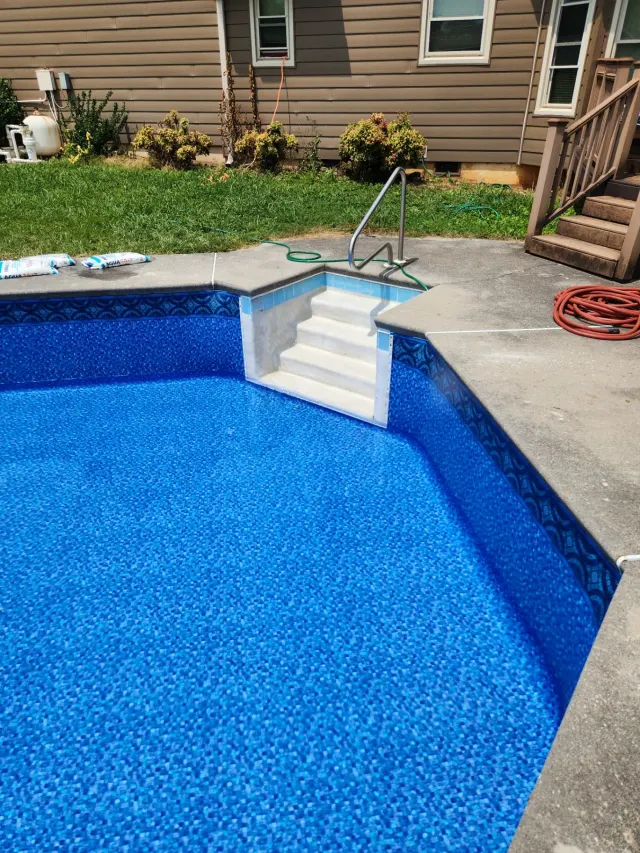 Vinyl pool liner replacement in Knoxville TN — finished, refilled pool