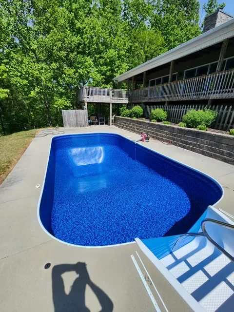 Inground vinyl pool liner installation in progress in East Tennessee